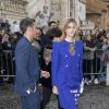 Benedetta Porcaroli arrive au Musei Capitolini pour assister au défilé Gucci, collection croisière 2020. Rome, le 28 mai 2019.