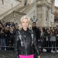 Marina Cicogna arrive au Musei Capitolini pour assister au défilé Gucci, collection croisière 2020. Rome, le 28 mai 2019.