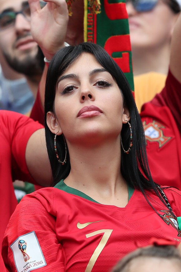 Georgina Rodriguez (supposée enceinte), la compagne de Cristiano Ronaldo dans les tribunes du match Portugal / Maroc lors de la coupe du monde 2018 en Russie à Moscou le 20 juin 2018. © Cyril Moreau