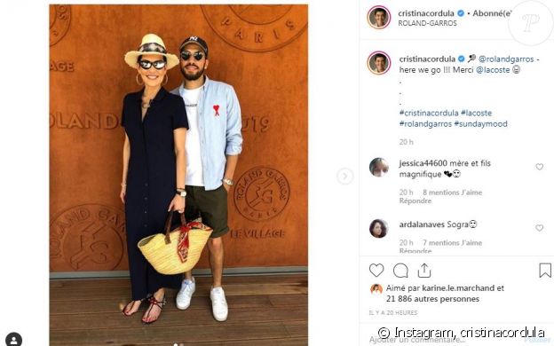 Cristina Cordula avec son fils Enzo à Roland-Garros le 2 juin 2019.