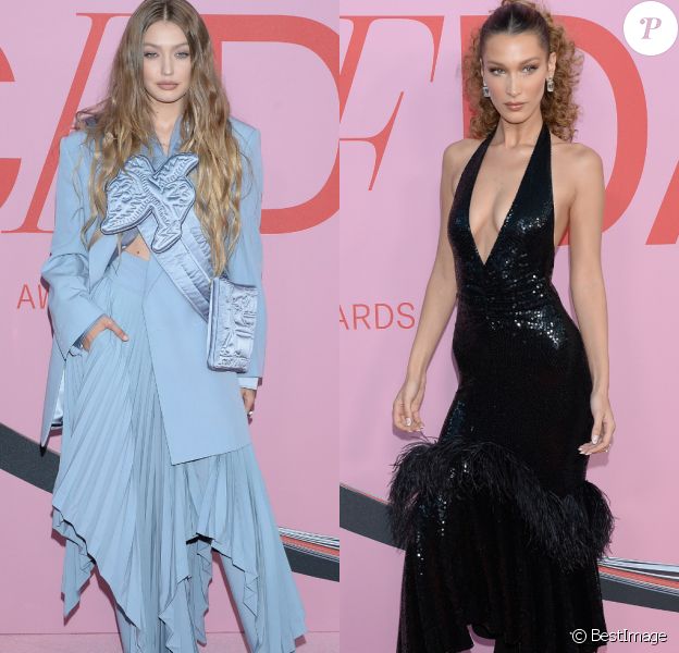 Gigi et Bella Hadid, habillées en Louis Vuitton et Michael Kors Collection, assistent aux CFDA Fashion Awards 2019 à New York, le 3 juin 2019.