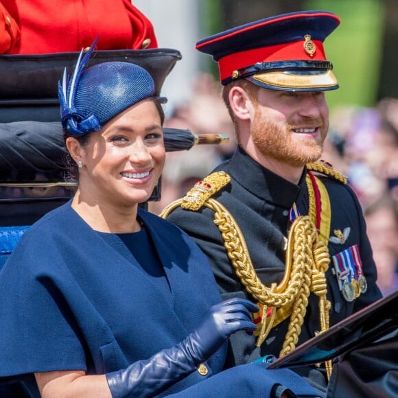 Le prince Harry, duc de Sussex, et Meghan Markle, duchesse de Sussex, première apparition publique de la duchesse depuis la naissance du bébé royal Archie lors de la parade Trooping the Colour 2019, célébrant le 93ème anniversaire de la reine Elisabeth II, au palais de Buckingham, Londres, le 8 juin 2019. T