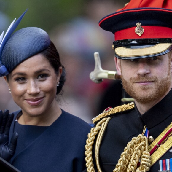 Le prince Harry, duc de Sussex, et Meghan Markle, duchesse de Sussex, première apparition publique de la duchesse depuis la naissance du bébé royal Archie lors de la parade Trooping the Colour 2019, célébrant le 93ème anniversaire de la reine Elisabeth II, au palais de Buckingham, Londres, le 8 juin 2019. T