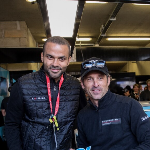Tony Parker et Patrick Dempsey dans les paddocks lors des 24 heures du Mans 2019 le 15 juin 2019. © Cyril Moreau / Bestimage