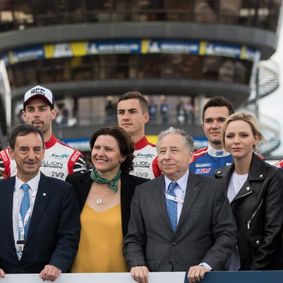 Tony Parker, la princesse Charlene de Monaco, Jean Todt, président de la FIA et envoyé spécial de l'ONU pour la prévention routière, Marlène Schiappa, secrétaire d'état chargé de l'égalité entre hommes et femmes et lutte contre les discriminations, Pierre Fillon, président de l'Automobile club de l'ouest, Roxana Maracineanu, ministre des sports - La princesse Charlene de Monaco, ambassadrice de la campagne de prévention routière 3500lives, donnera le départ des 24 heures du Mans le 15 juin 2019. © Cyril Moreau / Bestimage