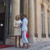 Brigitte Macron a reçu la première dame ukrainienne Olena Zelenska au palais de l'Elysée, à Paris, le 17 juin 2019.