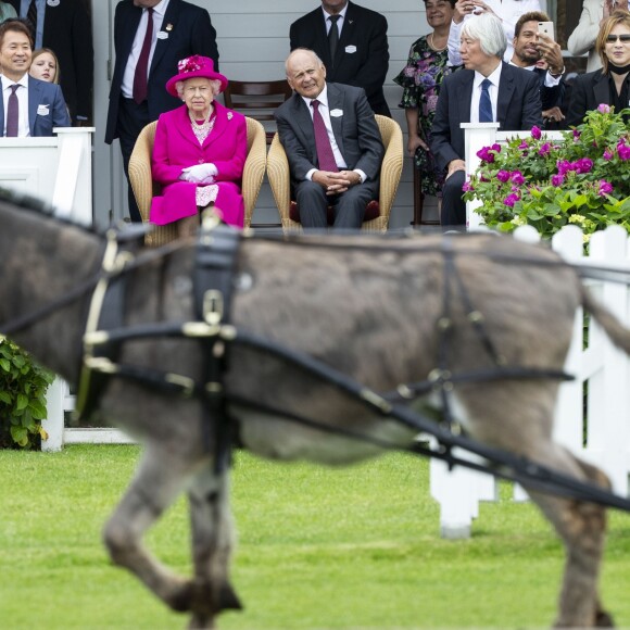 La reine Elisabeth II d'Angleterre lors du tournoi de polo "Windsor Cup" à Windsor, le 23 juin 2019.