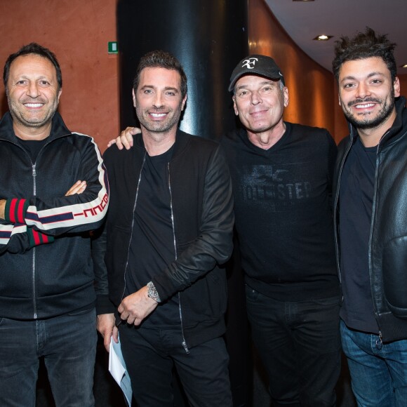 Exclusif - Arthur (Jacques Essebag), Richard Orlinski, Laurent Baffie et Kev Adams - Backstage du spectacle de Richard Orlinski "Tête de Kong !" à l'Olympia à Paris le 17 juin 2019. © Cyril Moreau-Tiziano Da Silva/Bestimage