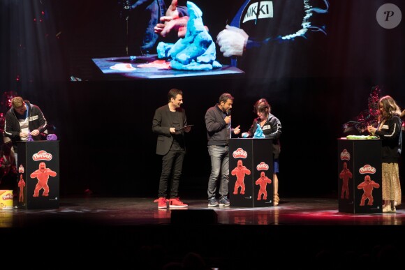 Exclusif - Richard Orlinski et Bernard Montiel - Spectacle de Richard Orlinski "Tête de Kong !" à l'Olympia à Paris le 17 juin 2019. © Cyril Moreau-Tiziano Da Silva/Bestimage