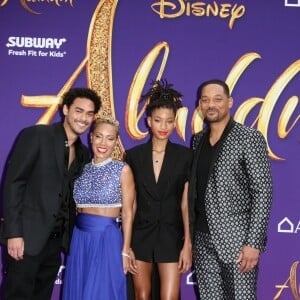 Will Smith avec sa femme Jada Pinkett Smith et ses enfants Trey Smith et Willow Smith à la première du film Aladdin au El Capitan Theatre dans le quartier de Hollywood à Los Angeles, le 21 mai 2019