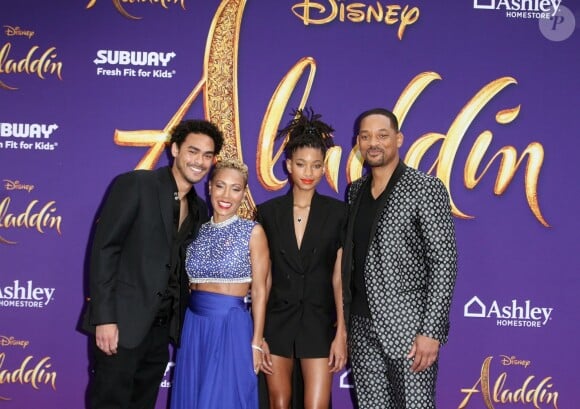 Will Smith avec sa femme Jada Pinkett Smith et ses enfants Trey Smith et Willow Smith à la première du film Aladdin au El Capitan Theatre dans le quartier de Hollywood à Los Angeles, le 21 mai 2019