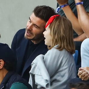 David Beckham et sa fille Harper lors du match de football de la coupe du monde féminine Norvège / Angleterre au Havre le 27 juin 2019 © Gwendoline Le Goff / Panoramic / Bestimage