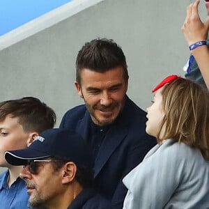 David Beckham et sa fille Harper lors du match de football de la coupe du monde féminine Norvège / Angleterre au Havre le 27 juin 2019 © Gwendoline Le Goff / Panoramic / Bestimage