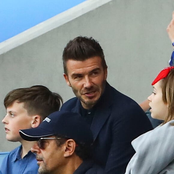 David Beckham et sa fille Harper lors du match de football de la coupe du monde féminine Norvège / Angleterre au Havre le 27 juin 2019 © Gwendoline Le Goff / Panoramic / Bestimage