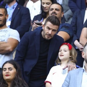 David Beckham et sa fille Harper lors du match de football de la coupe du monde féminine Norvège / Angleterre au Havre le 27 juin 2019 © Gwendoline Le Goff / Panoramic / Bestimage