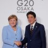 Angela Merkel (chancelière d'Allemagne) et Shinzo Abe (premier Ministre du Japon) - Accueil officiel des chefs de délégations par le Premier Ministre du Japon au sommet du G20 à Osaka, Japon, le 28 juin 2019.