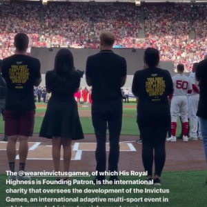 Meghan Markle et le prince Harry au parc olympique de Londres pour un match de baseball, le 29 juin 2019.