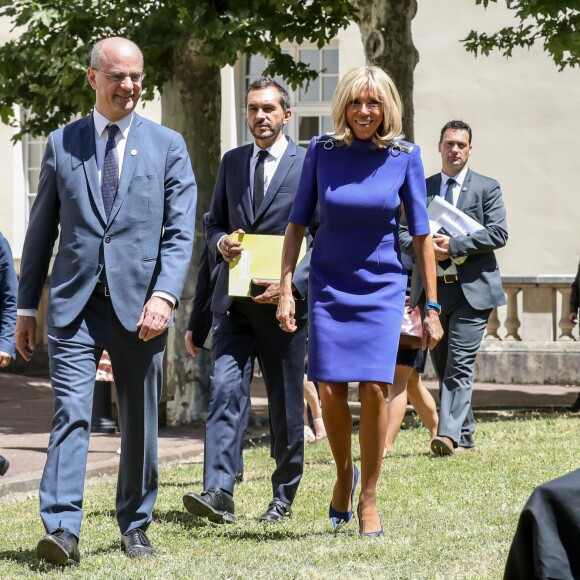 Jean-Michel Blanquer, ministre de l'éducation nationale, Pierre-Olivier Costa (Directeur de cabinet de Brigitte Macron), Brigitte Macron lors de la réunion des ministres de l'éducation en marge du G7 au centre international d'études pédagogiques à Sèvres le 4 juillet 2019. © Stéphane Lemouton / Bestimage