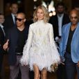 Céline Dion sort de l'hôtel de Crillon pour se rendre au défilé de mode Haute-Couture automne-hiver 2019/2020 Valentino à Paris le 3 juillet 2019.