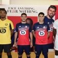 Loïc Remy, Jérémy Pied, Luiz Araujo et Boubakary Soumare lors de la soirée de présentation des nouveaux maillots du LOSC par l'équipementier New Balance pour la saison 2019-2020 à Lille le 4 juillet 2019.