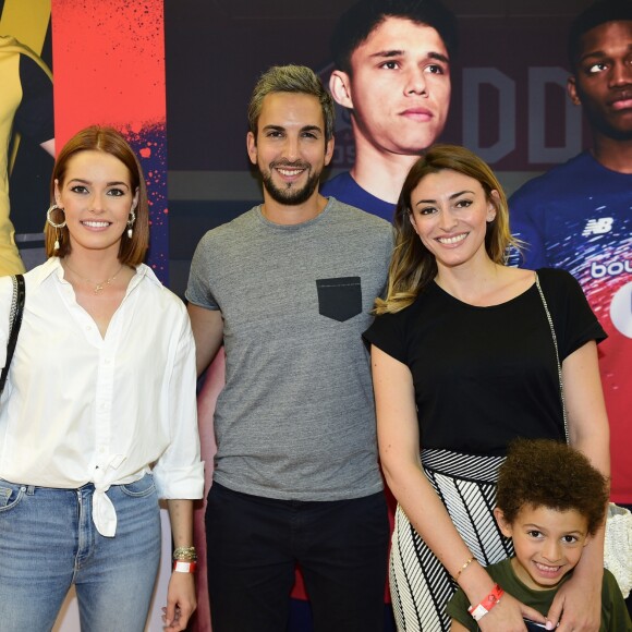 Thibaud Vézirian, Maëva Coucke (Miss France 2018) et Rachel Legrain-Trapani (Miss France 2007) avec son fils Gianni lors de la soirée de présentation des nouveaux maillots du LOSC par l'équipementier New Balance pour la saison 2019-2020 à Lille le 4 juillet 2019.