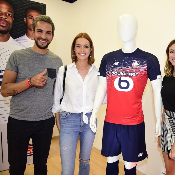 Thibaud Vezirian, Maëva Coucke (Miss France 2018) et Rachel Legrain-Trapani (Miss France 2007) lors de la soirée de présentation des nouveaux maillots du LOSC par l'équipementier New Balance pour la saison 2019-2020 à Lille le 4 juillet 2019.