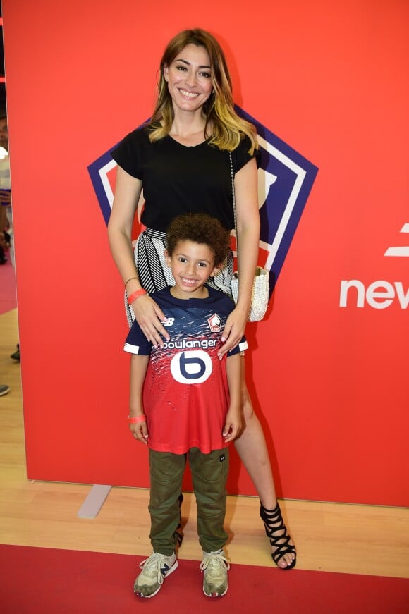 Rachel Legrain-Trapani (Miss France 2007) et son fils Gianni lors de la soirée de présentation des nouveaux maillots du LOSC par l'équipementier New Balance pour la saison 2019-2020 à Lille le 4 juillet 2019.