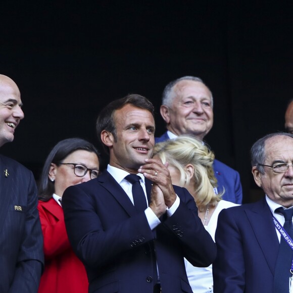 Gianni Infantino (President FIFA) / Emmanuel Macron/ Noël Le Graët (President FFF) / Jean Michel Aulas (President Olympique Lyonnais OL) - Finale de la coupe du monde féminine de football, USA vs Pays Bas à Lyon le 7 juillet 2019. Les Etats-Unis ont remporté la finale sur le score de 2 à 0. © Gwendoline Le Goff/Panoramic/Bestimage