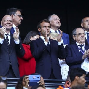 Gianni Infantino (President FIFA) / Emmanuel Macron / Noël Le Graët (President FFF) / Jean Michel Aulas (President Olympique Lyonnais OL) / Gérard Collomb (Maire de Lyon) - Finale de la coupe du monde féminine de football, USA vs Pays Bas à Lyon le 7 juillet 2019. Les Etats-Unis ont remporté la finale sur le score de 2 à 0. © Gwendoline Le Goff/Panoramic/Bestimage