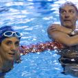 Estelle Denis et Jacques Monclar lors du Challenges Swimming Heroes pour l'UNICEF lors du meeting Olympique à la piscine de Courbevoie, France, le 24 février 2019. © Pierre Perusseau/Bestimage