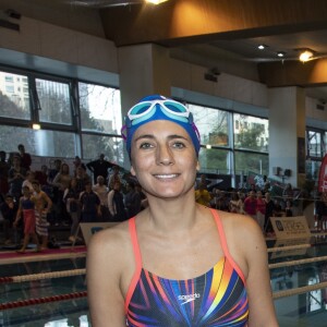 Estelle Denis lors du Challenges Swimming Heroes pour l'UNICEF lors du meeting Olympique à la piscine de Courbevoie, France, le 24 février 2019. © Pierre Perusseau/Bestimage