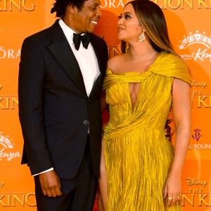 Jay-Z et Beyoncé à l'avant-première du film "Le Roi Lion" au cinéma Odeon Luxe Leicester Square à Londres, le 14 juillet 2019.