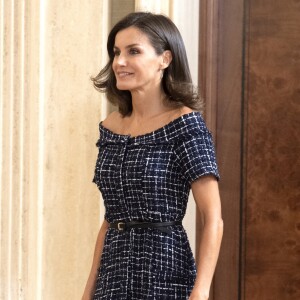 La reine Letizia d'Espagne assiste au congrès international de l'Association internationale d'études sur la communication sociale au Palais de la Zarzuela à Madrid, le 16 juillet 2019.