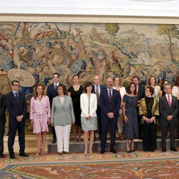 La reine Letizia d'Espagne assiste au congrès international de l'Association internationale d'études sur la communication sociale au Palais de la Zarzuela à Madrid le 16 juillet 2019.