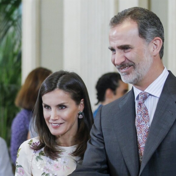Le roi Felipe VI et la reine Letizia d'Espagne reçoivent en audience au palais Zarzuela à Madrid, le 8 juillet 2019.