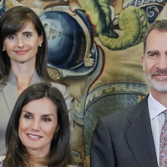 Le roi Felipe VI et la reine Letizia d'Espagne reçoivent en audience au palais Zarzuela à Madrid, le 8 juillet 2019.