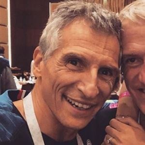 Nagui pose avec son ami Didier Deschamps et sa femme Mélanie Page lors de la Coupe du monde 2018. Instagram, juillet 2018.