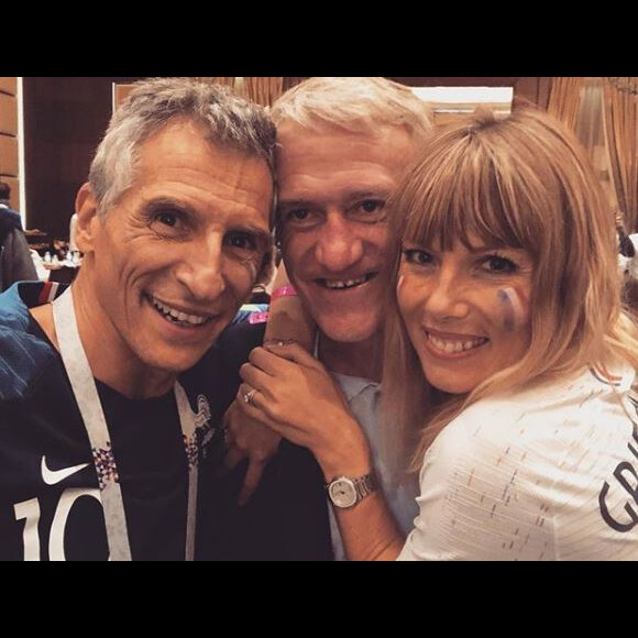 Nagui pose avec son ami Didier Deschamps et sa femme Mélanie Page lors de la Coupe du monde 2018. Instagram, juillet 2018.