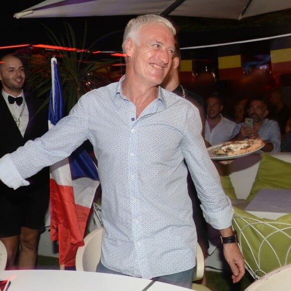 Didier Deschamps fête sa victoire avec sa femme Claude, Nagui et sa femme Mélanie Page et des amis à la Gioia et au VIP Room à Saint-Tropez, le 21 juillet 2018. © Rachid Bellak/Bestimage