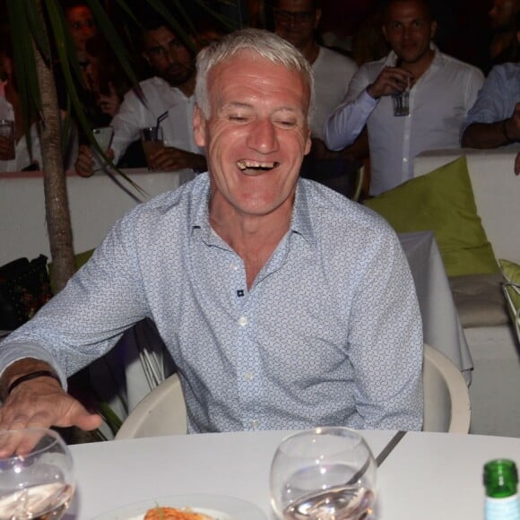 Semi-Exclusif - Didier Deschamps fête sa victoire avec sa femme Claude, Nagui et sa femme Mélanie Page et des amis à la Gioia et au VIP Room à Saint-Tropez, le 21 juillet 2018. © Rachid Bellak/Bestimage