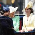 Meghan Markle, duchesse de Sussex, Camilla Parker Bowles, duchesse de Cornouailles, Catherine (Kate) Middleton, duchesse de Cambridge - La parade Trooping the Colour 2019, célébrant le 93ème anniversaire de la reine Elisabeth II, au palais de Buckingham, Londres, le 8 juin 2019.