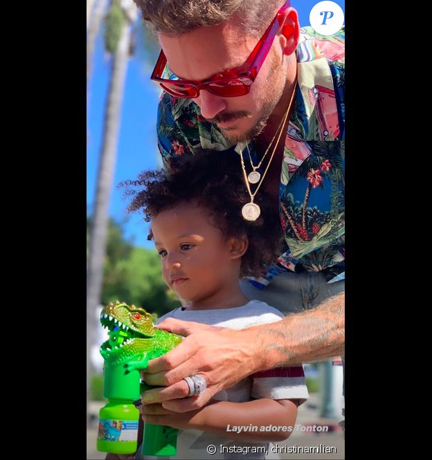 Matt Pokora et le neveu de sa compagne Christina Milian au Salsa Festival d'Oxnard, en Californie, le 28 juillet 2019.