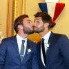 Exclusif - Mariage civil de Christophe Beaugrand et de Ghislain Gerin à Paris le 25 juillet 2018. © Dominique Jacovides/Bestimage