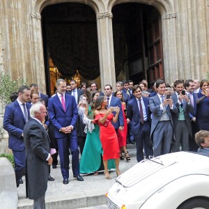 Exclusif - Le roi Felipe VI d'Espagne assistait le 10 septembre 2017 au mariage de Martina Jaudenes, sa filleule, et de Luis Abascal, célébré à Palma de Majorque.