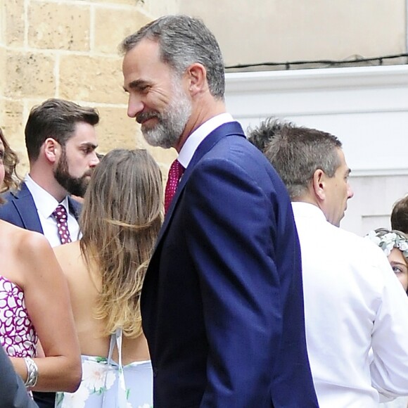 Exclusif - Le roi Felipe VI d'Espagne assistait le 10 septembre 2017 au mariage de Martina Jaudenes, sa filleule, et de Luis Abascal, célébré à Palma de Majorque.