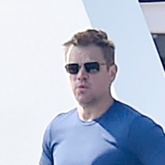 Matt Damon avec sa femme Luciana Barroso, leurs filles Stella, Gia et Isabella, et des amis sur un yacht au large de Portofino. Au programme: paddle, jeux nautiques, et bons petits plats. Portofino, le 11 juillet 2019.