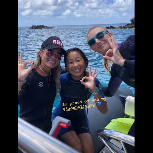 Laeticia Hallyday a fait de la plongée sous-marine avec sa fille Jade le 13 août 2019 à Saint-Barthélemy.