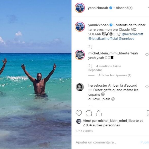 Yannick Noah se baigne avec MC Solaar à Saint-Barthélemy le 12 août 2019.