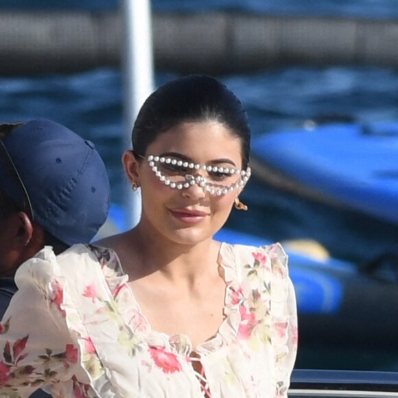 Kylie Jenner, Travis Scott et leur fille Stormi arrivent à l'Hôtel du Cap-Eden-Roc à Antibes. Le 14 août 2019.