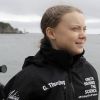 Greta Thunberg embarque sur le voilier de course zéro carbone Malizia II à Plymouth skippé par P.Casiraghi et B.Hermann en direction des Etats Unis le 14 août 2019.